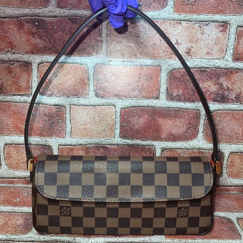Pre-Owned Louis Vuitton Recoleta Damier Ebene Brown Shoulder Bag Purse FL1002